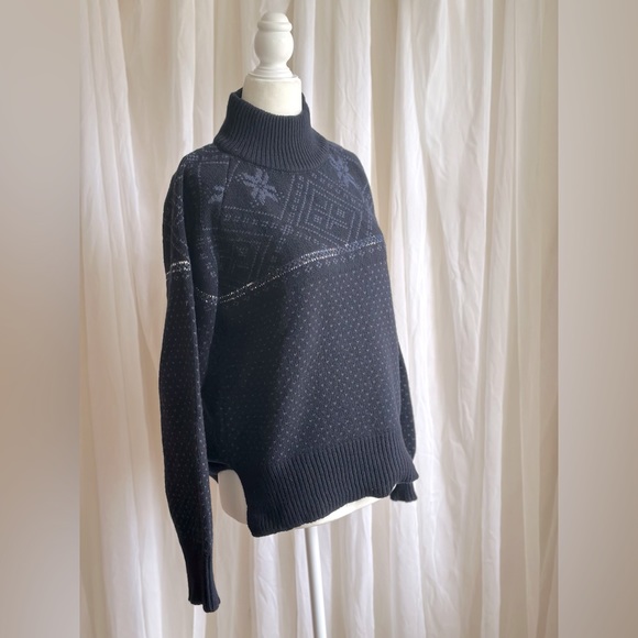 🍦SUNDAE SPRING SALE🍦SNOWFLAKE SWEATER Luxe Navy Wool Metallic We Norwegians XS - Picture 5 of 15